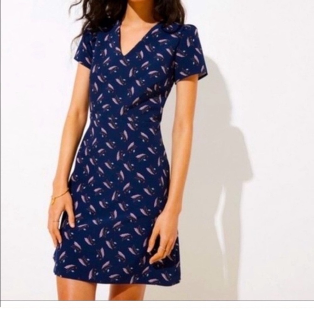 LOFT Blue and White Buttoned Sheath Mini Dress